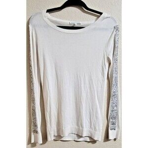 Rebecca Minkoff Womens Small Sweater Cream Sequin Glam Scoop Neck